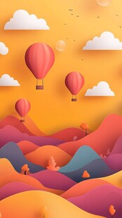 梦幻热气球飞越高山云端