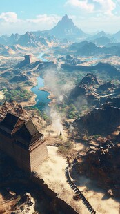 壮丽山河中的古老建筑景观