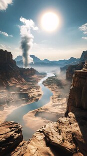 壮丽峡谷间的河流与日光