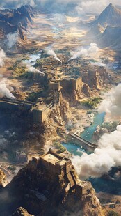 空中俯瞰壮丽山河古城景