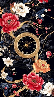中式繁花环绕的复古时钟