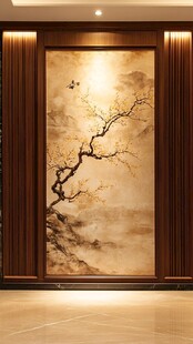 中式山水梅花玄关装饰画