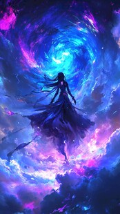 梦幻星空下的神秘飘逸女子