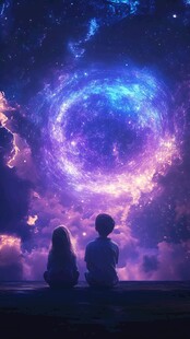 孩童仰望梦幻星云