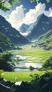 山间田园风光 自然之美