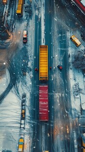 雪后城市道路上的多彩车辆