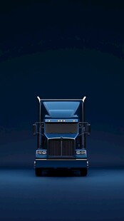 蓝色重型卡车正面特写