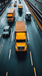 公路上行驶的多辆货运车辆