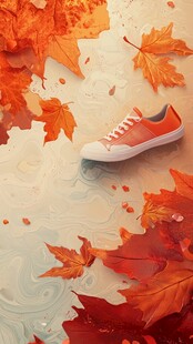 秋日橙鞋与枫叶的邂逅