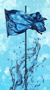 蓝色水花旗帜艺术画面