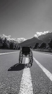 孤独轮椅行于空旷之路