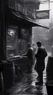 复古街头的商贩与行人