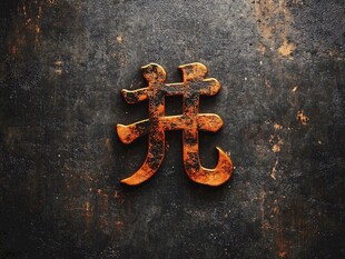 生锈金属质感的古老汉字