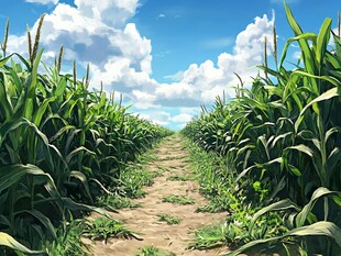 玉米田间小径 清新田园风