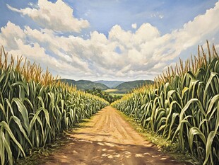 田间小路穿行金黄玉米地