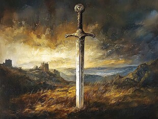 插于荒野的传奇中世纪宝剑