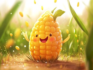 快乐玉米在田野中欢笑