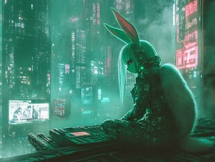 赛博兔子眺望霓虹都市