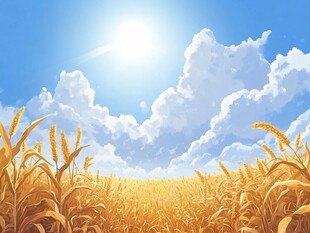 金色麦田上的晴朗天空