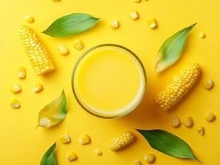 一杯玉米汁与新鲜玉米