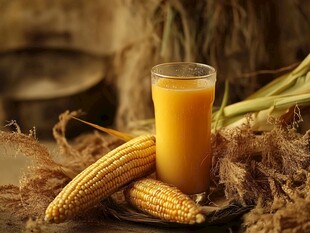 一杯鲜榨玉米汁与玉米