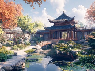 中式古典园林雅致景致