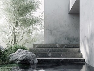 现代极简风庭院水景台阶