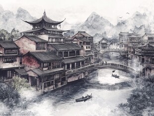 水墨江南水乡古建筑美景