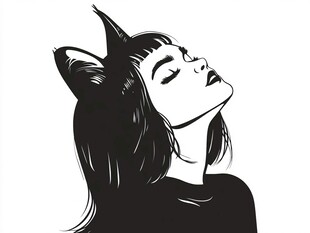 戴猫耳的闭眼女孩