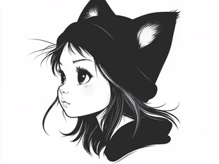 戴猫耳帽的可爱少女