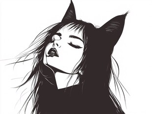 猫耳少女闭眼的优雅瞬间