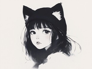 戴猫耳帽的可爱少女