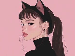 戴猫耳发箍的甜美女孩