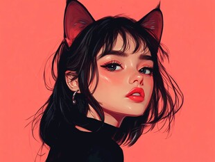 猫耳少女头像插画