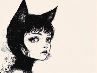 戴猫耳的神秘少女插画