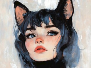 猫耳少女头像插画
