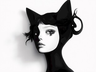 猫耳少女形象艺术插画