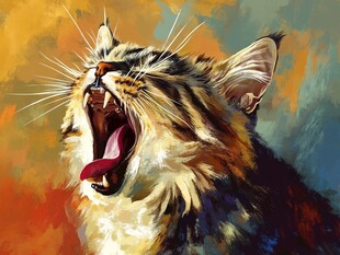 咆哮的猫咪油画艺术风采