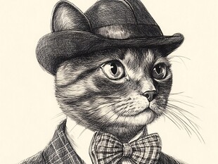 戴帽穿格衣的时尚猫咪