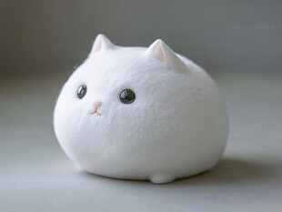圆滚滚的白色毛绒小猫玩偶