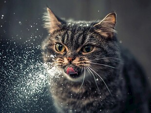 猫咪俏皮瞬间口水飞溅