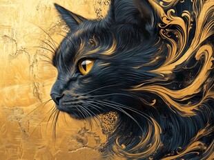 黑金风格黑猫艺术插画