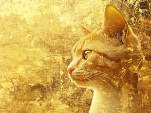金色背景下的猫咪侧颜