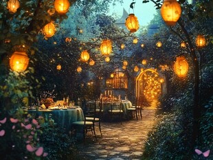 梦幻花园中的浪漫烛光晚宴