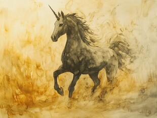 奔跑的独角兽梦幻水彩画