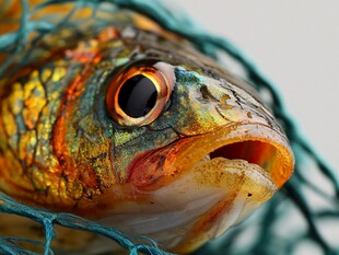 渔网中色彩斑斓的鱼