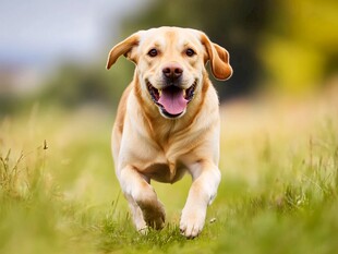 奔跑的快乐拉布拉多犬