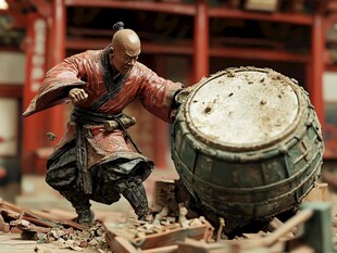 武者奋力击战鼓