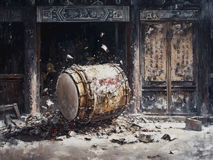 古旧门前破鼓残景