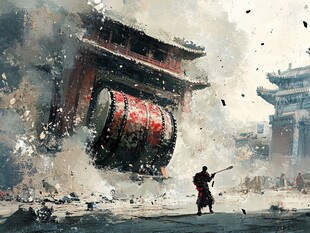 古风击鼓场景尽显豪迈